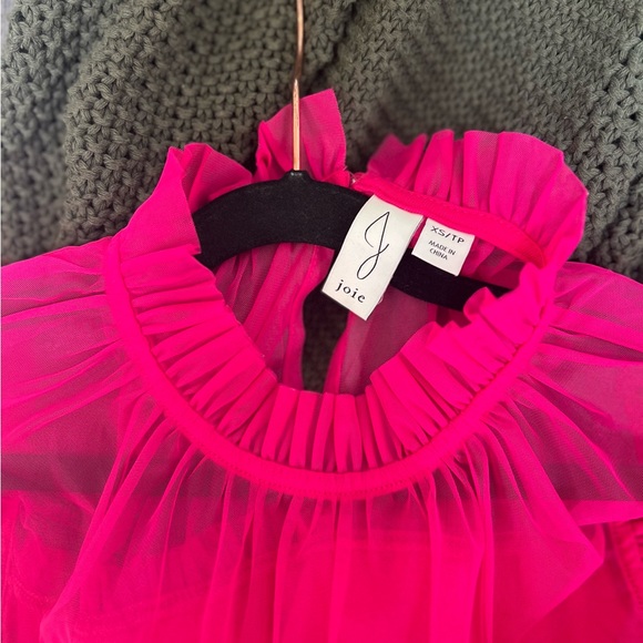 Joie Size XS Hot Pink Tulle Blouse - Picture 5 of 5
